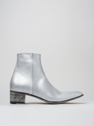 SONNY 40MM ANKLE BOOT IN DISTRESSED SILVER CALFSKIN - ALESSANDRO VASINI