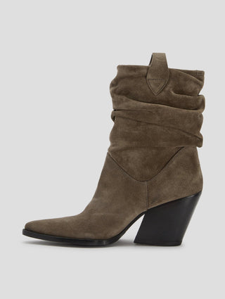 ALISON 80MM WRINKLED BOOT IN SMOKE SUEDE - Woman