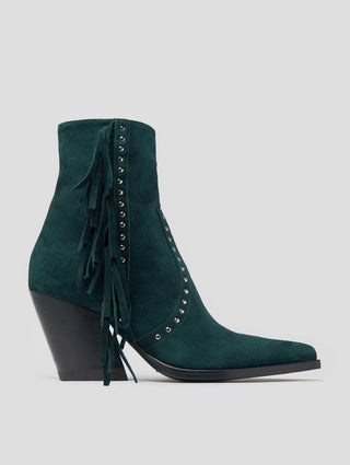 ALISON 80MM "MOJAVE" FRINGED BOOT IN EMERALD GREEN SUEDE - Woman