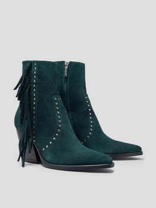ALISON 80MM "MOJAVE" FRINGED BOOT IN EMERALD GREEN SUEDE - Woman - ALESSANDRO VASINI