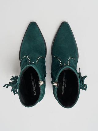 ALISON 80MM "MOJAVE" FRINGED BOOT IN EMERALD GREEN SUEDE - Woman