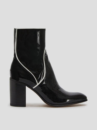 JANIS  80MM DECO ANKLE BOOT IN BLACK WHITE PATENT- Woman