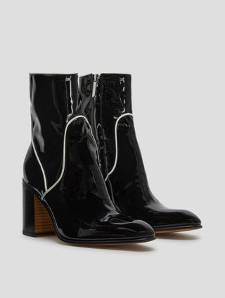 JANIS  80MM DECO ANKLE BOOT IN BLACK WHITE PATENT- Woman