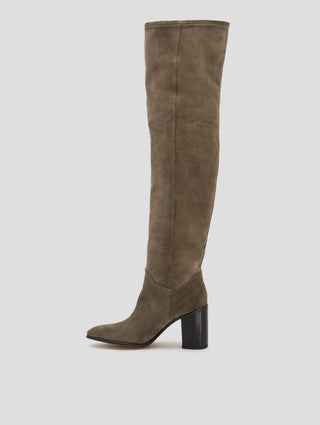 JANIS 80MM OVER THE KNEE BOOT IN SMOKE SUEDE - Woman