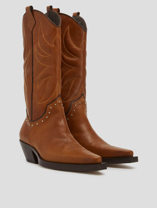 TERENCE WESTERN BOOT IN TOBACCO VACCHETTA - Woman