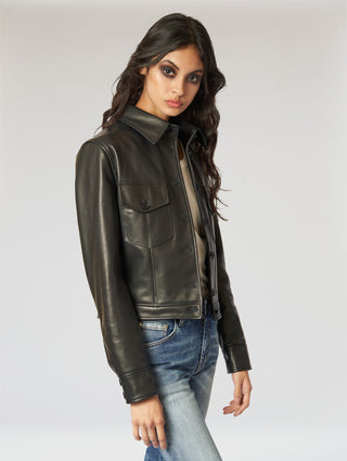 TINA LEATHER JACKET IN BLACK - Woman