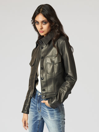 TINA LEATHER JACKET IN BLACK - Woman