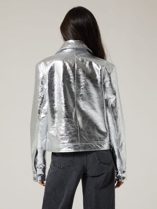TINA LEATHER JACKET IN SILVER