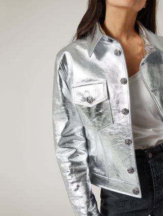 TINA LEATHER JACKET IN SILVER