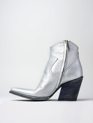 ALISON 80MM ANKLE BOOT IN DISTRESSED SILVER LEATHER - Woman