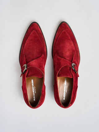 ADRIAN 30MM MONK-STRAP IN RUBY RED SUEDE - ALESSANDRO VASINI