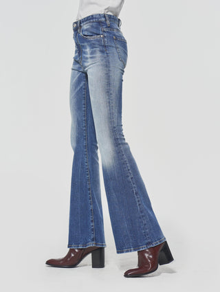 CAROLE BELL BOTTOM JEANS IN DISTRESSED BLUE - Woman