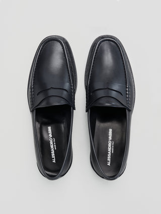THEO PENNY LOAFER IN BLACK CALFSKIN