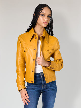 DOLLY LEATHER JACKET MUSTARD - Woman