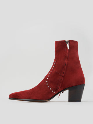 NICO 60MM "MOJAVE" FRINGED BOOT IN RUBY RED SUEDE-Woman