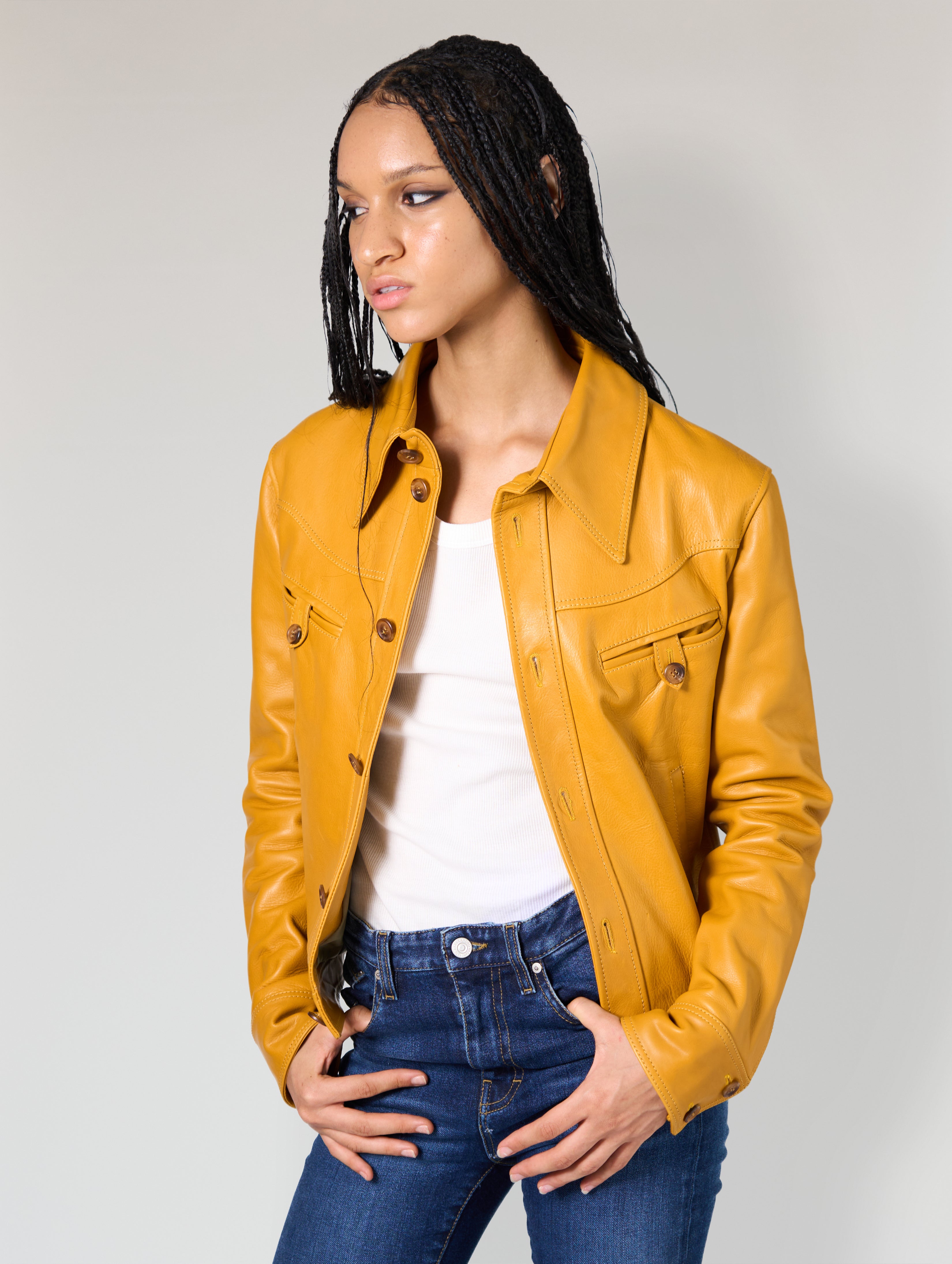 DOLLY LEATHER JACKET MUSTARD Woman - Main Image