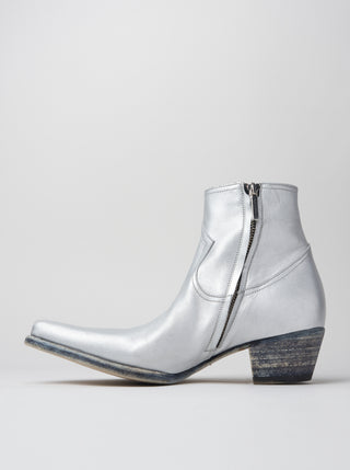 CLINT ANKLE BOOT IN DISTRESSED SILVER LEATHER - ALESSANDRO VASINI
