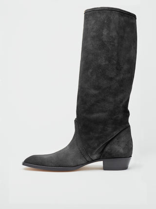 KEITH ROLL DOWN BOOTS IN BLACK SUEDE