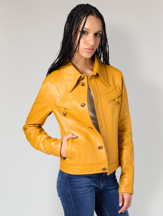 DOLLY LEATHER JACKET MUSTARD - Woman