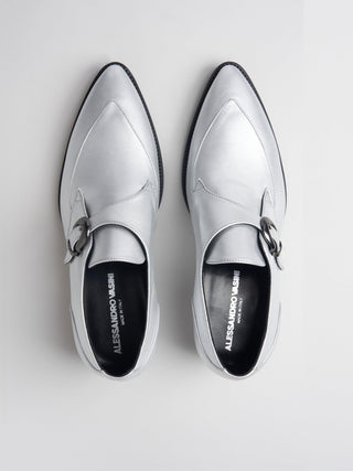 ADRIAN 30MM MONK-STRAP IN SILVER LEATHER