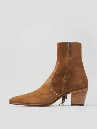 NICO 60MM "MOJAVE" FRINGED BOOT IN TOBACCO SUEDE-Woman