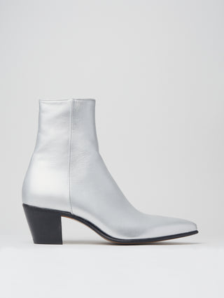 NICO 60MM ANKLE BOOT IN SILVER CALFSKIN