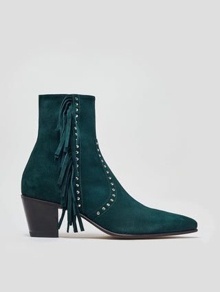NICO 60MM "MOJAVE" FRINGED BOOT IN EMERALD GREEN SUEDE-Woman
