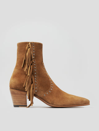 NICO 60MM "MOJAVE" FRINGED BOOT IN TOBACCO SUEDE-Woman